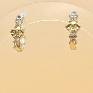 Gold Rhinestone Bow Huggie Hoop Earrings Dainty Sparkly Minimalist Jewelry